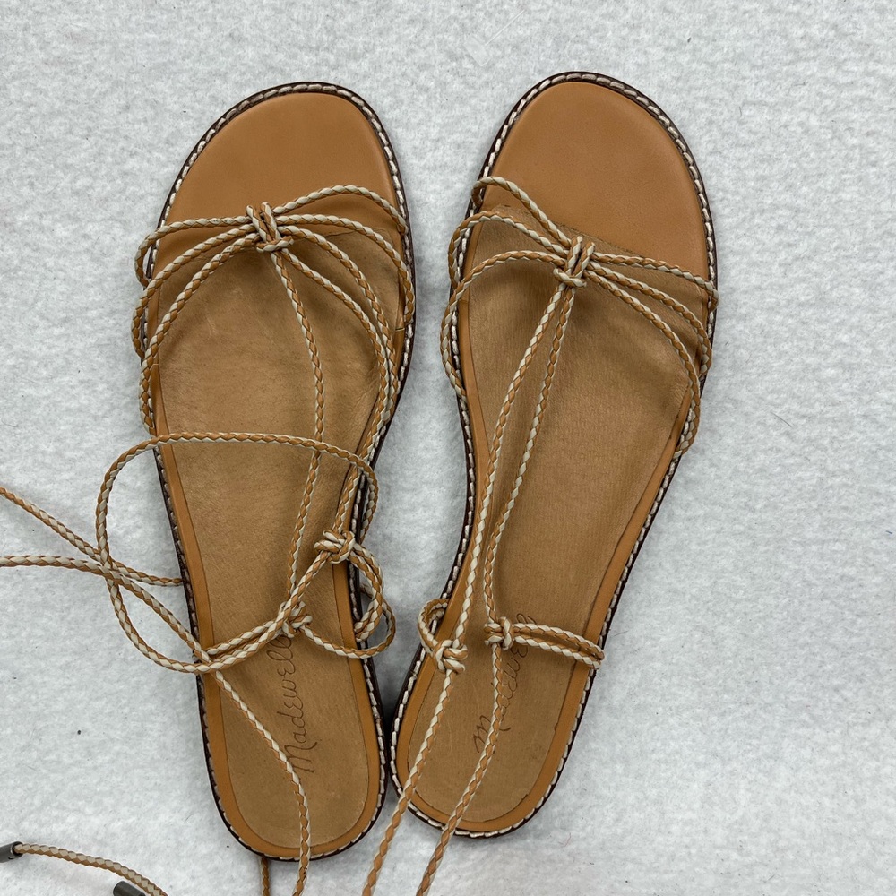 Madewell Womens Braided Lace Up Flat Sandals Desert Sand Multi Size 9.5